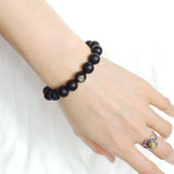 Men's Women Matte Black Onyx Golden Obsidian Bracelet Healing Gemstone DiyNotion Handmade BR713
