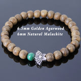 Men's Women Golden Agarwood Malachite Bracelet 925 Sterling Silver Lotus Bead DiyNotion Handmade BR715