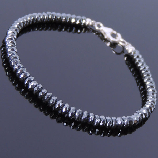 Men's Women Hematite 925 Sterling Silver Bracelet Faceted Beads Gemstone DiyNotion Handmade BR492