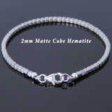 Men's Women Matte Hematite 925 Sterling Silver Bracelet 2mm Cube Beads Gemstone DiyNotion Handmade BR716