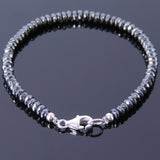 Men's Women Hematite 925 Sterling Silver Bracelet Faceted Beads Gemstone DiyNotion Handmade BR492