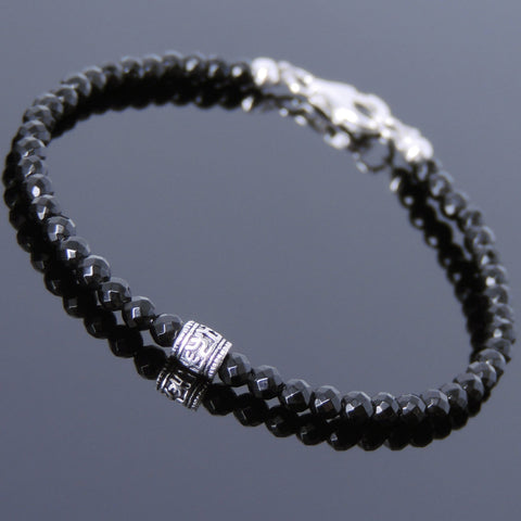 Men's Women Black Onyx 925 Sterling Silver Bracelet OM Bead 3mm Faceted Beads Gemstone DiyNotion Handmade BR717
