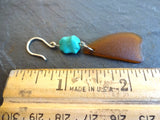 Sea Glass Earrings, Natural Turquoise Nugget Beads, Beach Earrings, Amber Sea Glass, Upcycled Sea Glass, Boho Earrings, SGE180