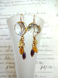 Vintage Clear Glass Button Earrings, Gold Luster, Amber German Beads, Gold Filled Ear Wires, Boho Earrings, Antique Buttons, CGE193