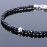Men's Women Black Onyx 925 Sterling Silver Bracelet 3mm Faceted Beads Gemstone DiyNotion Handmade BR719
