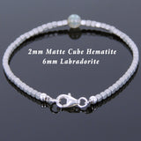 Men's Women Matte Hematite Labradorite 925 Sterling Silver Bracelet 2mm Cube Beads Gemstone DiyNotion Handmade BR720