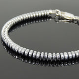 Men Women Bracelet with 2x4mm Hematite Rondelle Beads & 925 Sterling Silver Clasp DiyNotion Handmade BR721