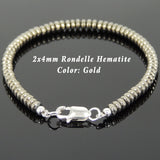 Men's Women Hematite 925 Sterling Silver Bracelet 2x4mm Rondelle Beads Gemstone DiyNotion Handmade BR722