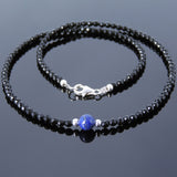 Men's Women Bright Black Onyx Lapis Sterling Silver Necklace Gemstone Beads Clasp DiyNotion Handmade NK116