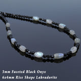 Men's Women Bright Black Onyx Labradorite Sterling Silver Necklace Gemstone Beads Clasp DiyNoion Handmade NK118