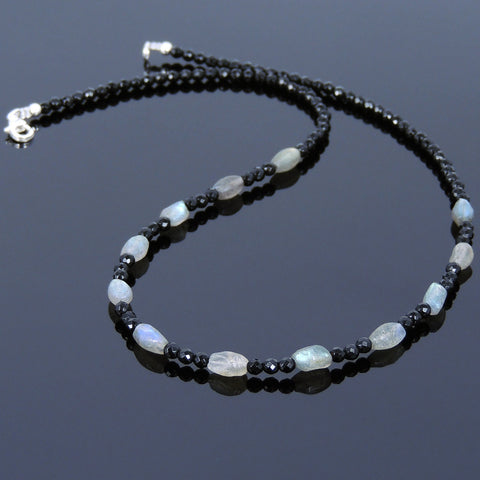 Men's Women Bright Black Onyx Labradorite Sterling Silver Necklace Gemstone Beads Clasp DiyNoion Handmade NK118