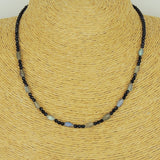 Men's Women Bright Black Onyx Labradorite Sterling Silver Necklace Gemstone Beads Clasp DiyNoion Handmade NK118
