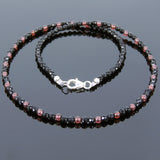 Men's Women Bright Black Onyx Garnet Sterling Silver Necklace Gemstone Beads Clasp DiyNoion Handmade NK119