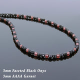 Men's Women Bright Black Onyx Garnet Sterling Silver Necklace Gemstone Beads Clasp DiyNoion Handmade NK119
