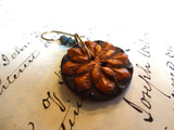 Vintage Button Earrings, Carved Wood Buttons, Flower Button Earrings, Drop Dangle Earrings, Handmade Earrings, Rustic Bead Earrings, WFE199