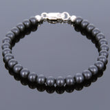 Men's Women Matte Black Onyx 925 Sterling Silver Bracelet Bead Clasp Gemstone DiyNotion Handmade BR723