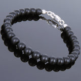 Men's Women Matte Black Onyx 925 Sterling Silver Bracelet Bead Clasp Gemstone DiyNotion Handmade BR725