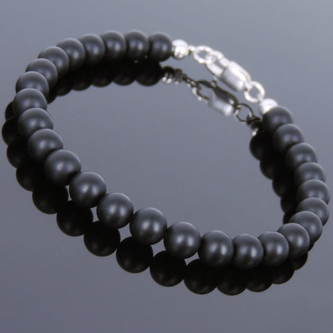 Men's Women Matte Black Onyx 925 Sterling Silver Bracelet Bead Clasp Gemstone DiyNotion Handmade BR725