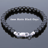 Men's Women Matte Black Onyx 925 Sterling Silver Bracelet Bead Clasp Gemstone DiyNotion Handmade BR725