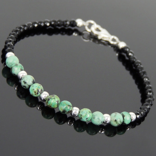 Men's Women Black Onyx African Green Turquoise 925 Sterling Silver Bracelet Gemstone DiyNotion Handmade BR726