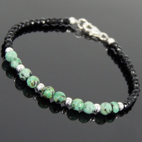 Men's Women Black Onyx African Green Turquoise 925 Sterling Silver Bracelet Gemstone DiyNotion Handmade BR726
