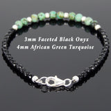 Men's Women Black Onyx African Green Turquoise 925 Sterling Silver Bracelet Gemstone DiyNotion Handmade BR726