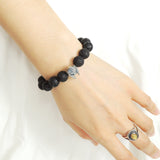 Men's Women Lava Rock Sterling Silver Warrior Mask Bracelet DiyNotion Handmade BR727