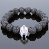Men's Women Lava Rock Sterling Silver Warrior Mask Bracelet DiyNotion Handmade BR727