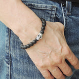 Men's Women Lava Rock Sterling Silver Skull Bracelet DiyNotion Handmade BR728