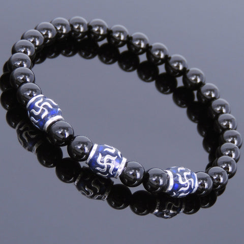 Men's Women Black Onyx Bracelet 925 Sterling Silver OM Bead DiyNotion Handmade BR729