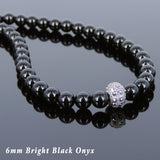 Men's Women Bright Black Onyx Sterling Silver Necklace Gemstone Beads Clasp DiyNoion Handmade NK122