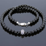 Men's Women Bright Black Onyx Sterling Silver Necklace Gemstone Beads Clasp DiyNoion Handmade NK122