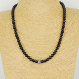 Men's Women Bright Black Onyx Sterling Silver Necklace Gemstone Beads Clasp DiyNoion Handmade NK122