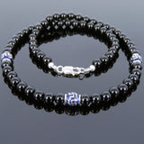 Men's Women Bright Black Onyx Sterling Silver Necklace Gemstone Beads Clasp DiyNoion Handmade NK124