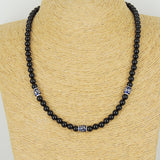 Men's Women Bright Black Onyx Sterling Silver Necklace Gemstone Beads Clasp DiyNoion Handmade NK124