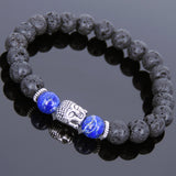 Men's Women Lava Rock Lapis Tibetan Silver Bracelet Sakyamuni Buddha Yoga Mala DiyNotion Handmade T150