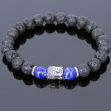 Men's Women Lava Rock Lapis Tibetan Silver Bracelet Sakyamuni Buddha Yoga Mala DiyNotion Handmade T150