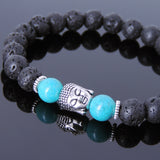 Men's Women Lava Rock Turquoise Tibetan Silver Bracelet Sakyamuni Buddha Yoga Mala DiyNotion Handmade T153
