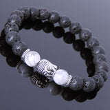 Men's Women Lava Rock White Howlite Tibetan Silver Bracelet Sakyamuni Buddha Yoga Mala DiyNotion Handmade T154
