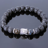 Men's Women Lava Rock Rare Mixed Blue Tiger Eye Tibetan Silver Bracelet Sakyamuni Buddha Yoga Mala DiyNotion Handmade T156