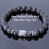 Men's Women Lava Rock Blue Tiger Eye Tibetan Silver Bracelet Sakyamuni Buddha Yoga Mala DiyNotion Handmade T157