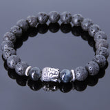 Men's Women Lava Rock Blue Tiger Eye Tibetan Silver Bracelet Sakyamuni Buddha Yoga Mala DiyNotion Handmade T157