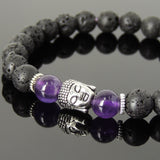 Men's Women Lava Rock Amethyst Tibetan Silver Bracelet Sakyamuni Buddha Yoga Mala DiyNotion Handmade T158