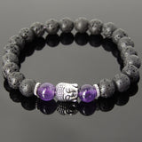 Men's Women Lava Rock Amethyst Tibetan Silver Bracelet Sakyamuni Buddha Yoga Mala DiyNotion Handmade T158