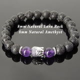 Men's Women Lava Rock Amethyst Tibetan Silver Bracelet Sakyamuni Buddha Yoga Mala DiyNotion Handmade T158