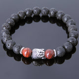 Men's Women Lava Rock Red Jasper Stone Tibetan Silver Bracelet Sakyamuni Buddha Yoga Mala DiyNotion Handmade T160