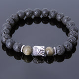 Men's Women Lava Rock Golden Obsidian Tibetan Silver Bracelet Sakyamuni Buddha Yoga Mala DiyNotion Handmade T161