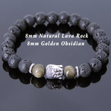 Men's Women Lava Rock Golden Obsidian Tibetan Silver Bracelet Sakyamuni Buddha Yoga Mala DiyNotion Handmade T161