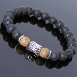 Men's Women Lava Rock Vietnam Agarwood Tibetan Silver Bracelet Sakyamuni Buddha Yoga Mala DiyNotion Handmade T163