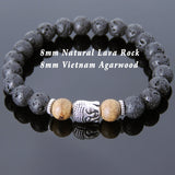 Men's Women Lava Rock Vietnam Agarwood Tibetan Silver Bracelet Sakyamuni Buddha Yoga Mala DiyNotion Handmade T163